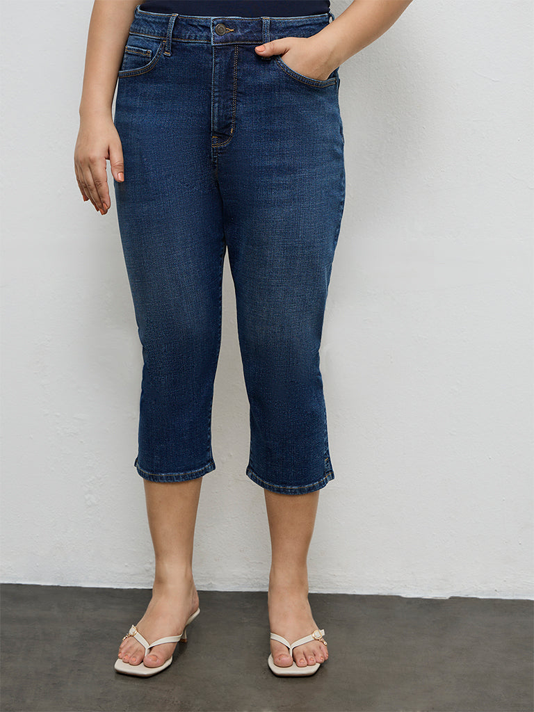 Gia Dark Blue High-Rise Capri Jeans