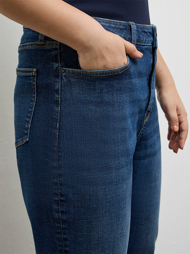 Gia Dark Blue High-Rise Capri Jeans