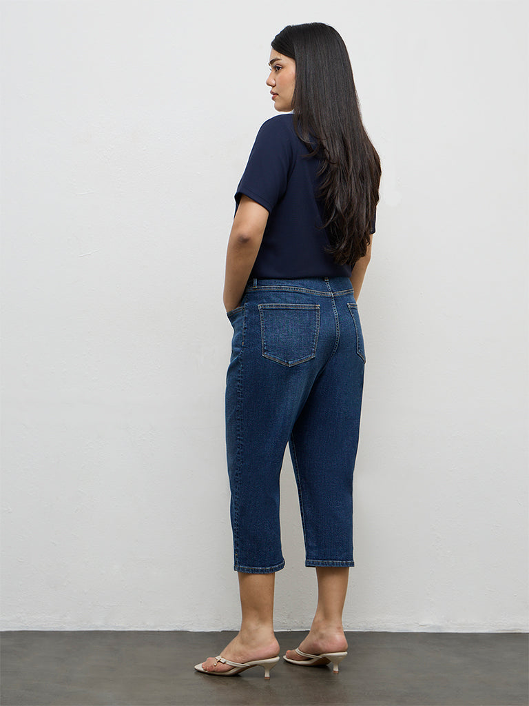 Gia Dark Blue High-Rise Capri Jeans