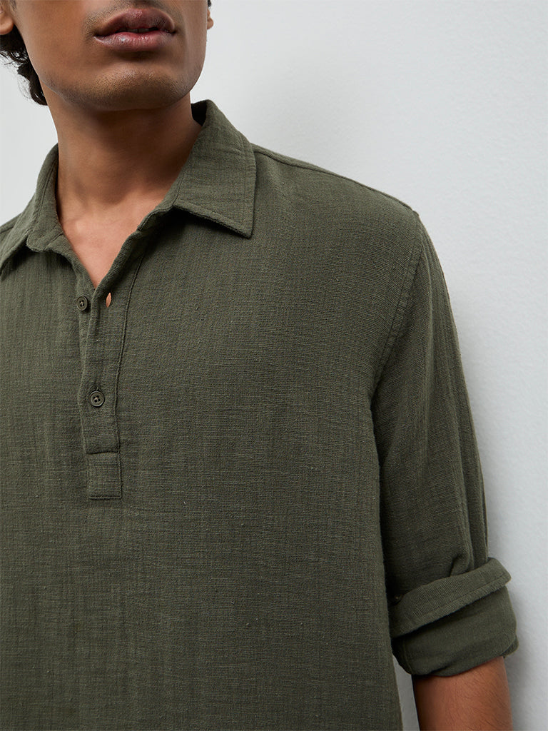 ETA Olive Textured Relaxed-Fit Cotton Shirt