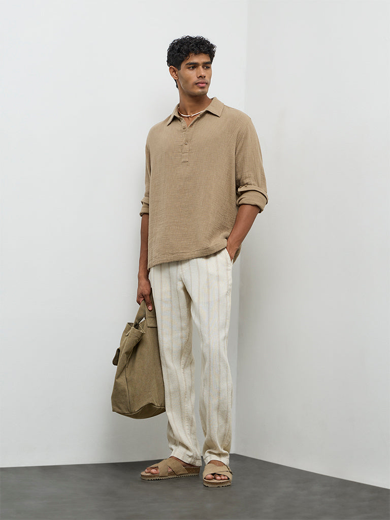 ETA Taupe Relaxed-Fit Cotton Shirt