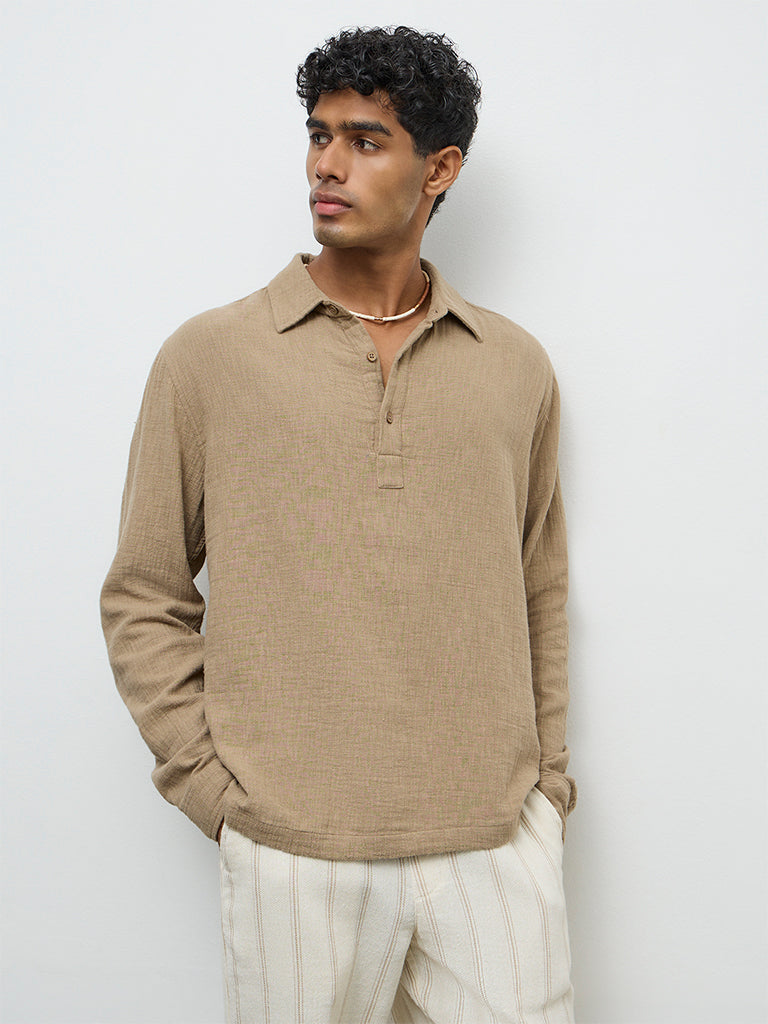 ETA Taupe Relaxed-Fit Cotton Shirt