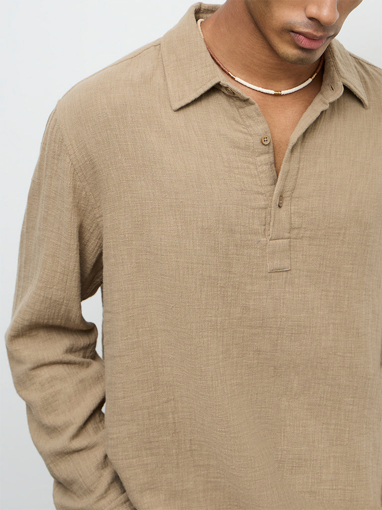 ETA Taupe Relaxed-Fit Cotton Shirt