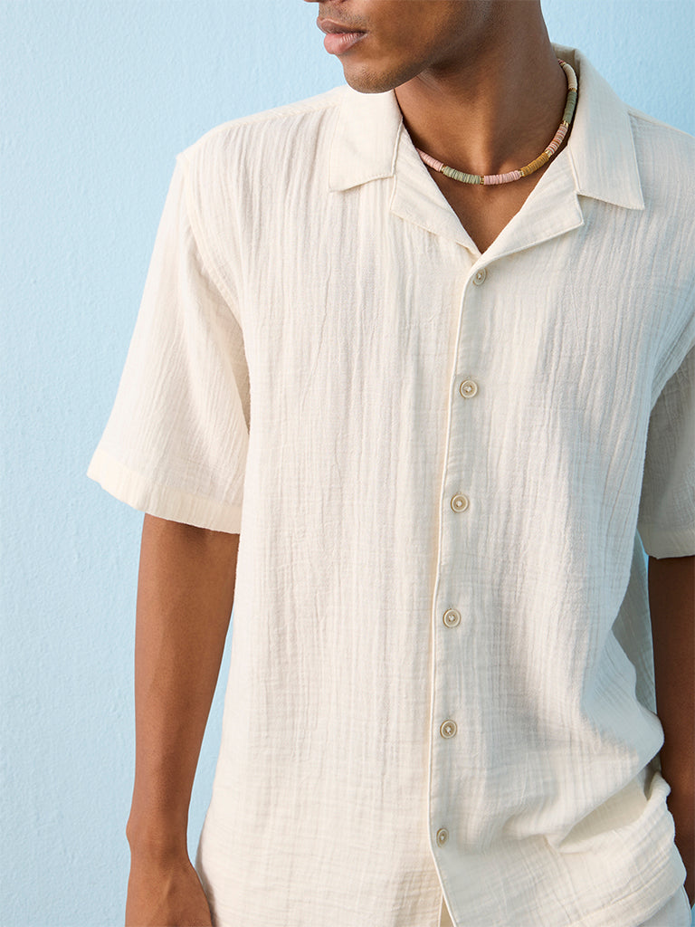 ETA Off-White Crinkle-Textured Relaxed-Fit Cotton Shirt