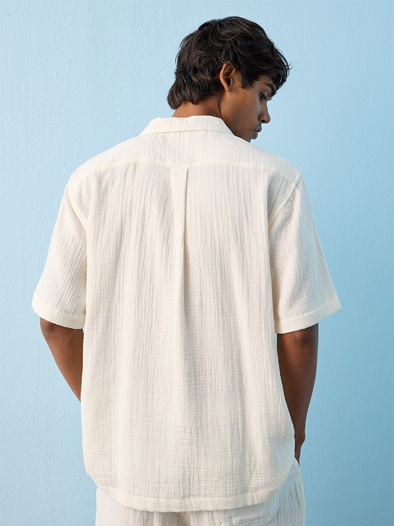 ETA Off-White Crinkle-Textured Relaxed-Fit Cotton Shirt