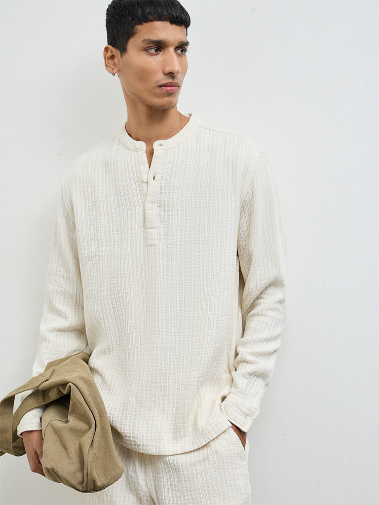 ETA Off-White Textured Relaxed-Fit Cotton-Blend Shirt