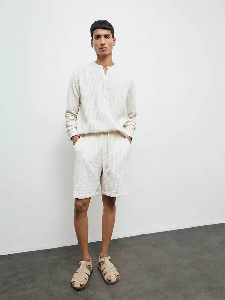 ETA Off-White Textured Relaxed-Fit Cotton-Blend Shirt