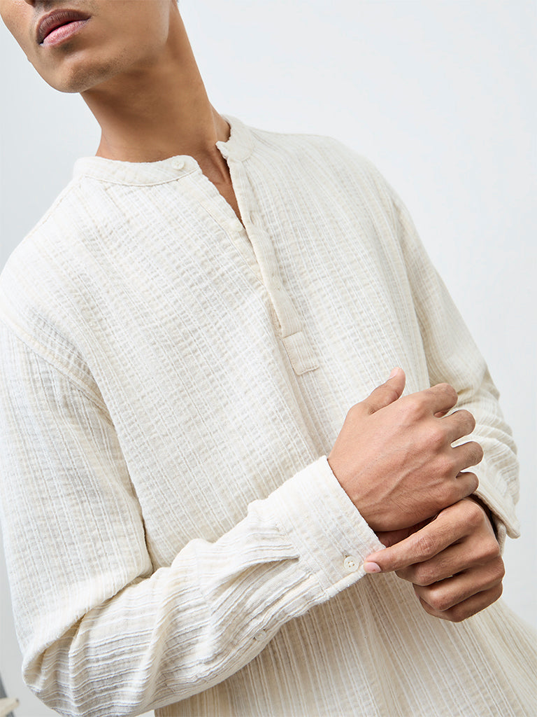 ETA Off-White Textured Relaxed-Fit Cotton-Blend Shirt