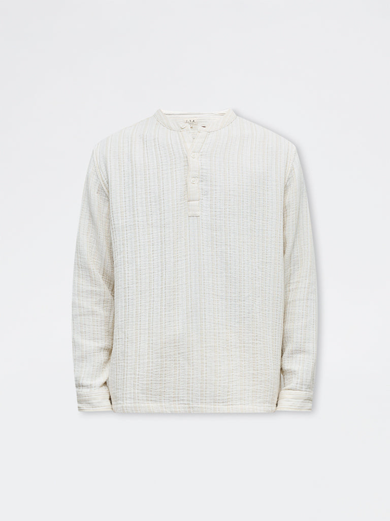 ETA Off-White Textured Relaxed-Fit Cotton-Blend Shirt