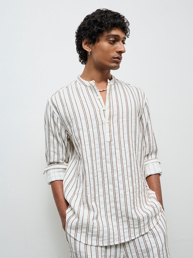ETA White Striped Relaxed-Fit Cotton Shirt
