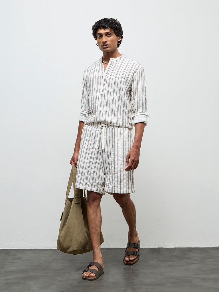 ETA White Striped Relaxed-Fit Cotton Shirt