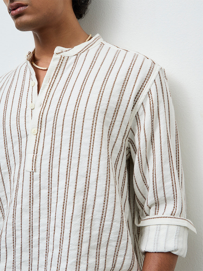 ETA White Striped Relaxed-Fit Cotton Shirt