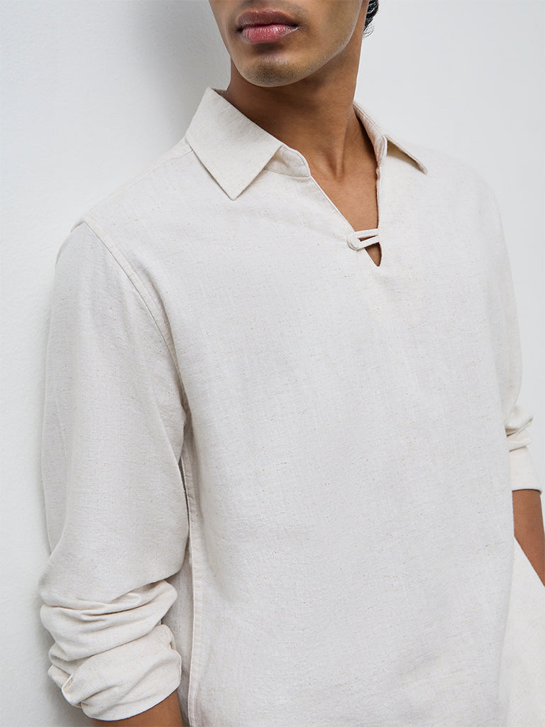 ETA Off-White Solid Relaxed-Fit Cotton-Blend Shirt