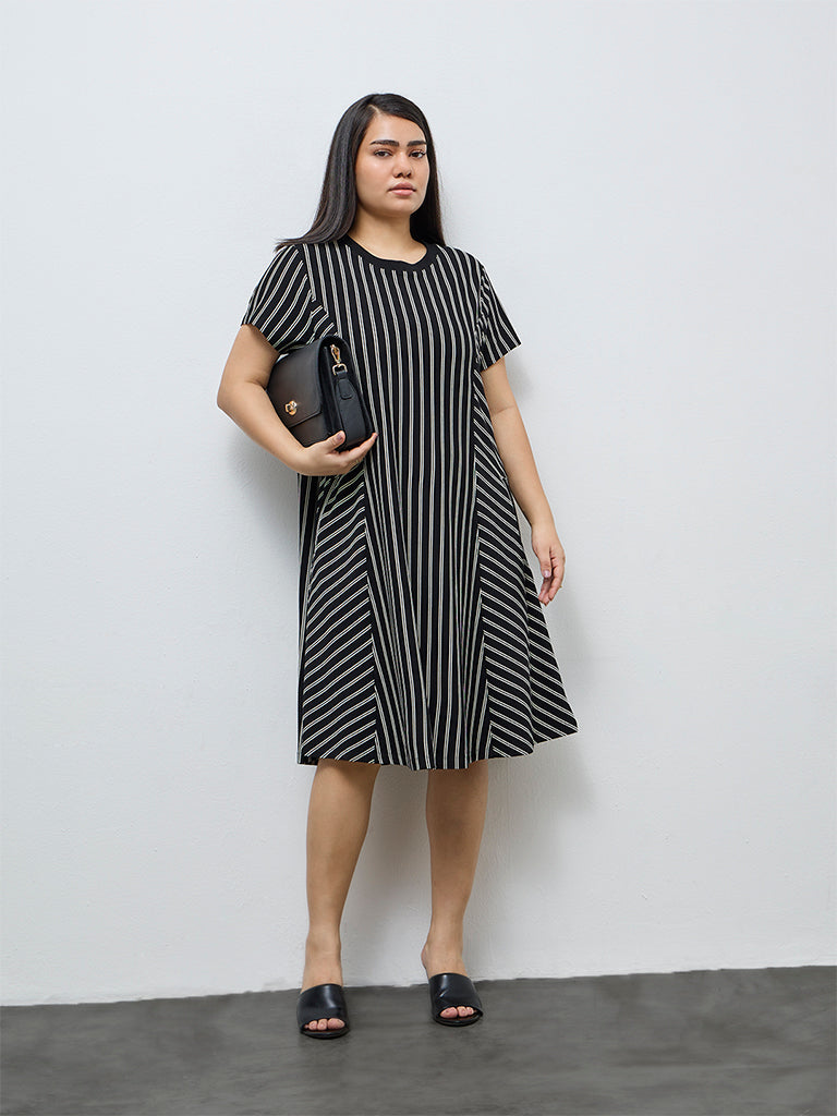 Gia Black Striped A-Line Dress