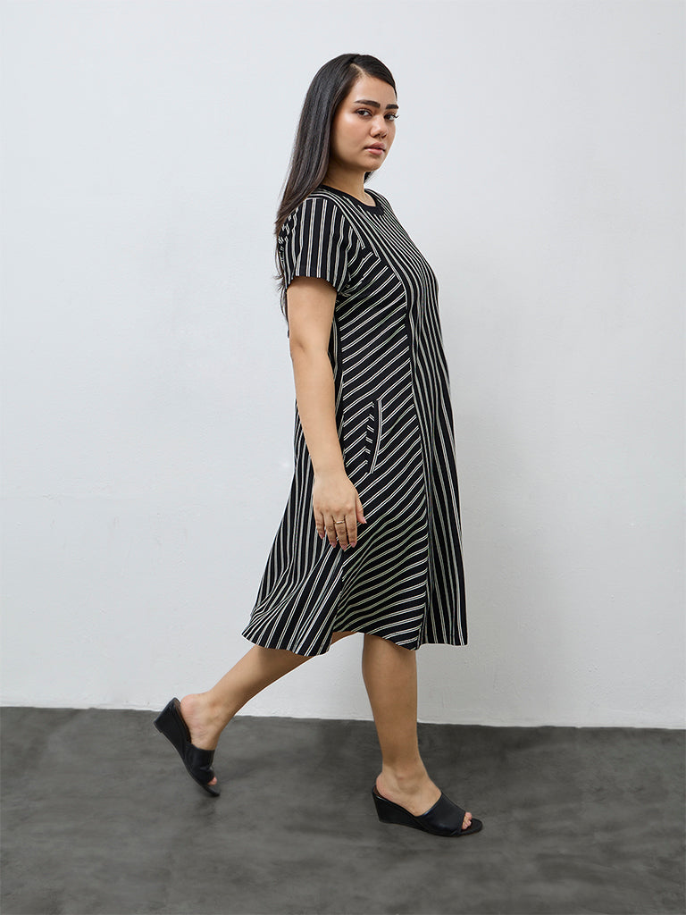 Gia Black Striped A-Line Dress