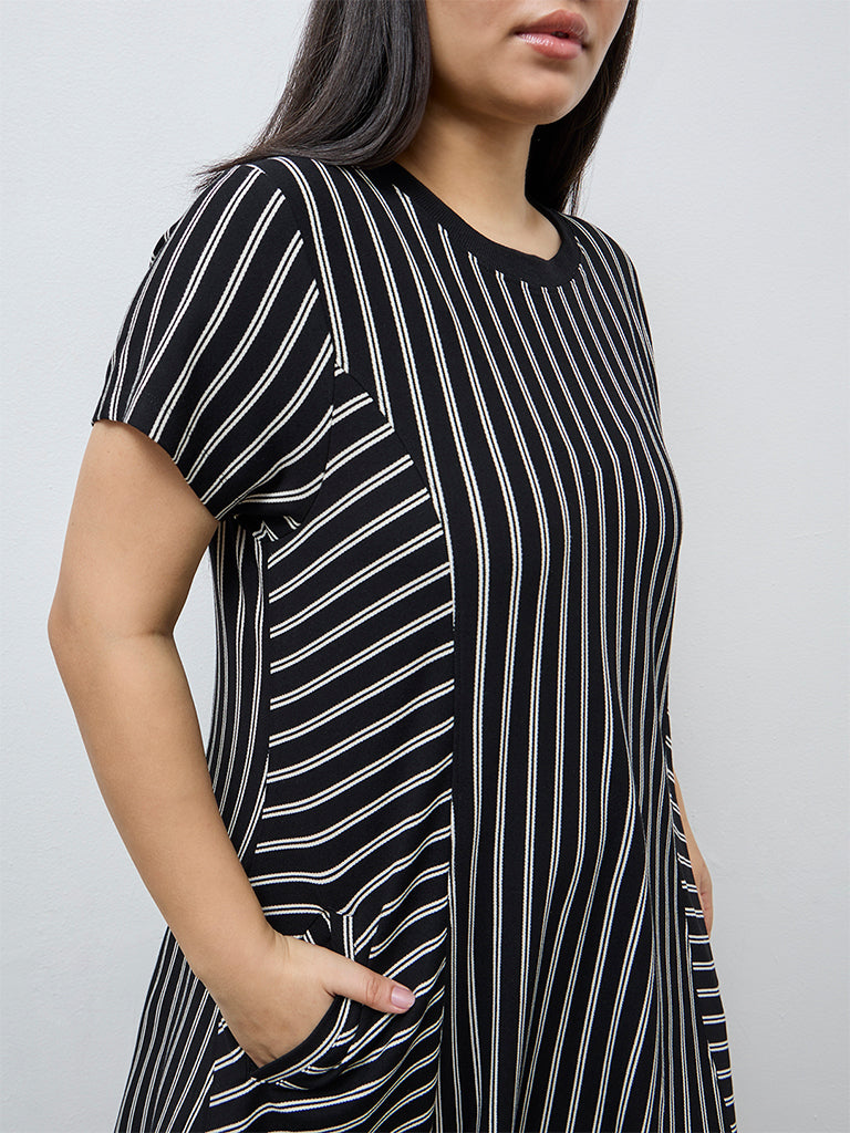 Gia Black Striped A-Line Dress