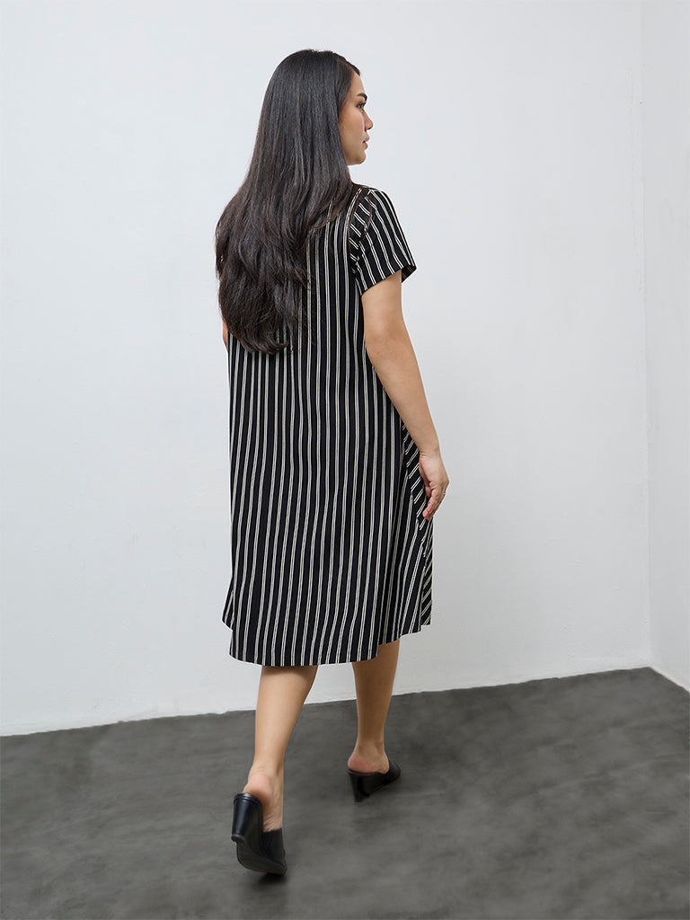 Gia Black Striped A-Line Dress