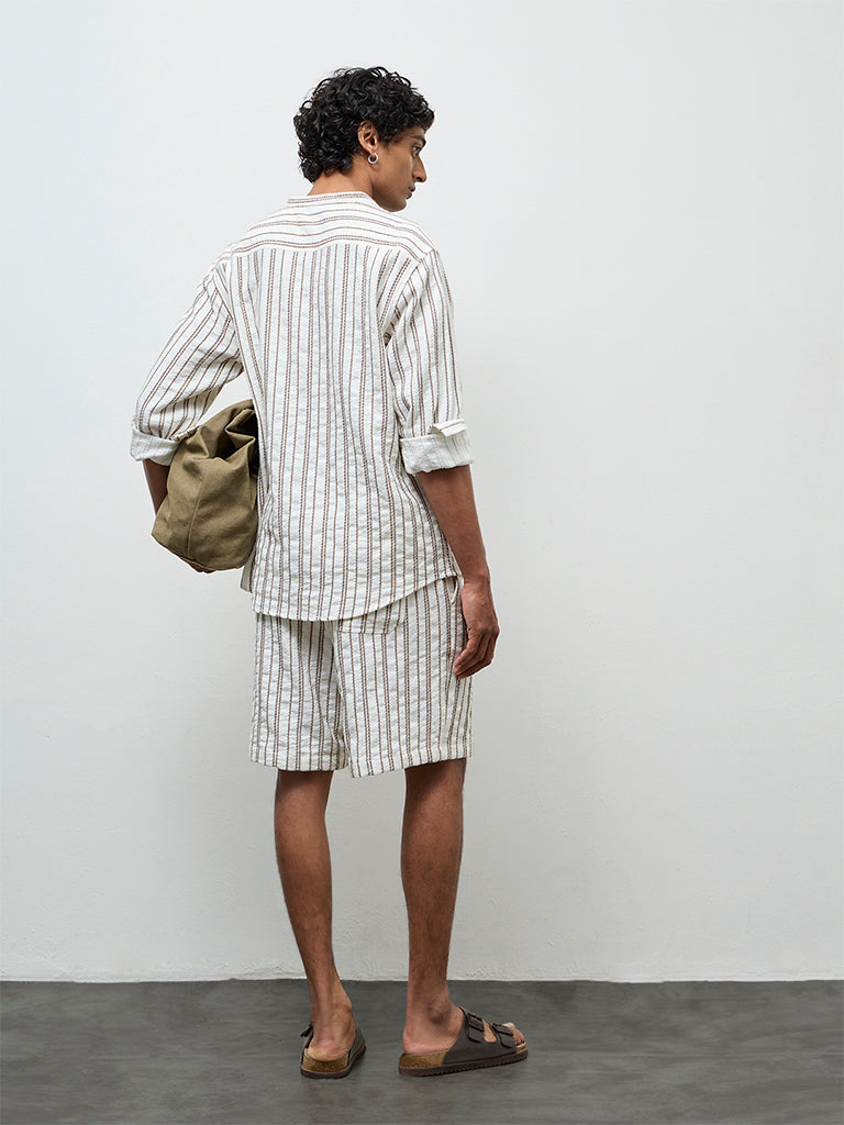 ETA White Striped Relaxed-Fit Mid-Rise Cotton Shorts