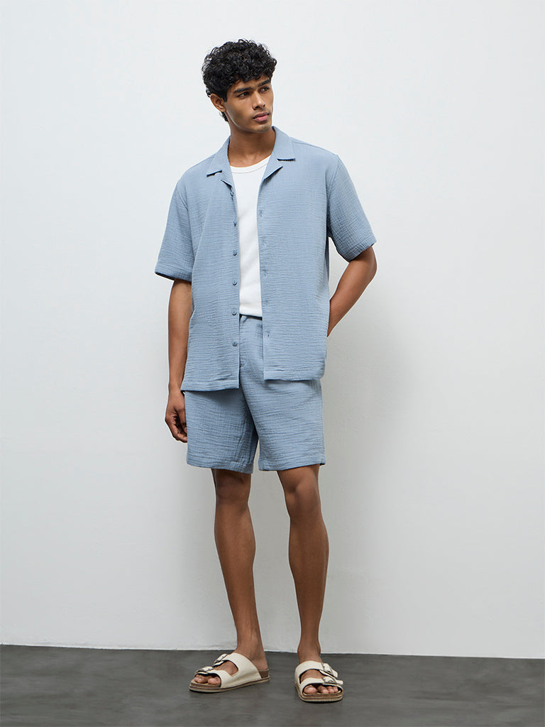 ETA Light Blue Relaxed-Fit Mid-Rise Cotton Shorts
