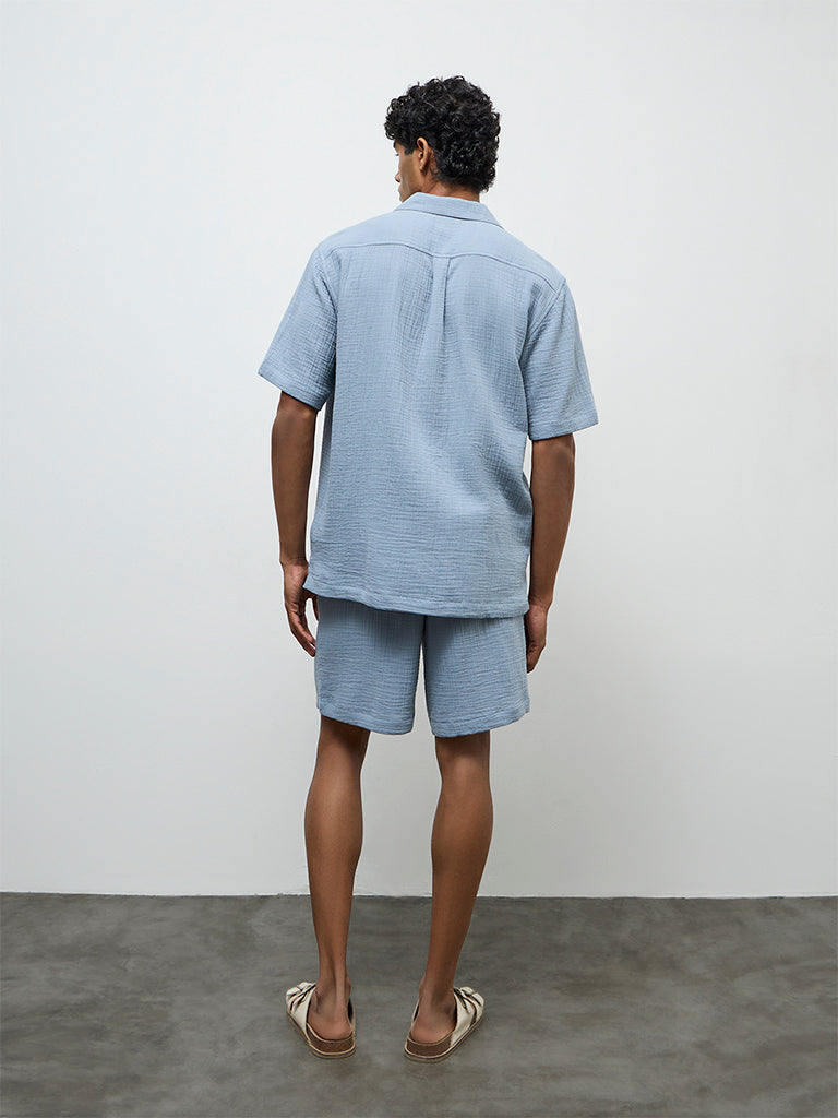 ETA Light Blue Relaxed-Fit Mid-Rise Cotton Shorts