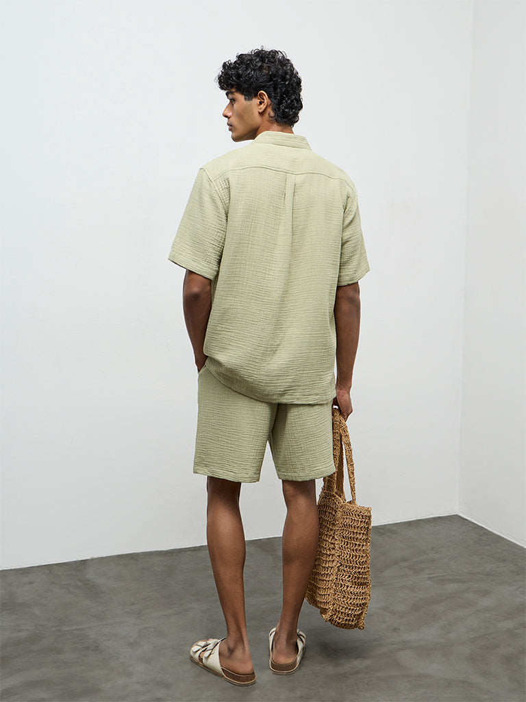 ETA Sage Crinkle-Textured Relaxed-Fit Mid-Rise Cotton Shorts