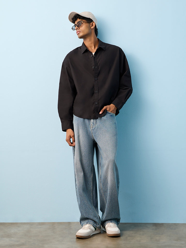 Nuon Black Boxy-Fit Cotton Shirt