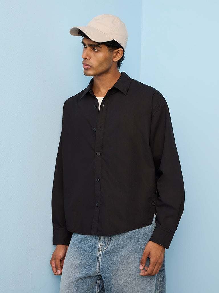 Nuon Black Boxy-Fit Cotton Shirt