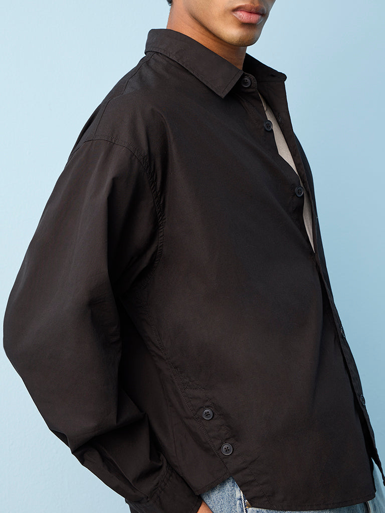 Nuon Black Boxy-Fit Cotton Shirt