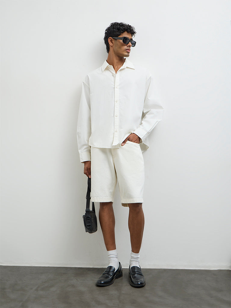 Nuon Off-White Boxy-Fit Cotton Shirt