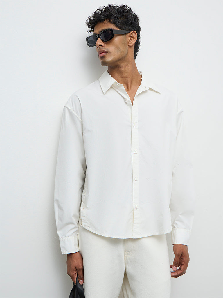 Nuon Off-White Boxy-Fit Cotton Shirt