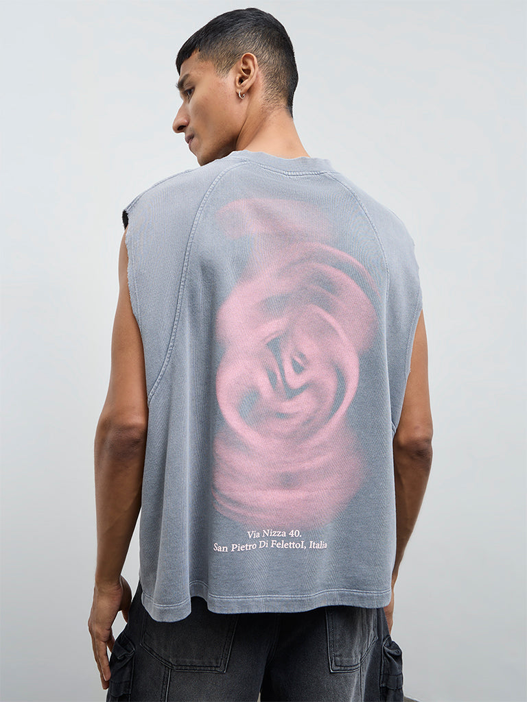 Nuon Grey Printed Relaxed Fit Cotton T-Shirt