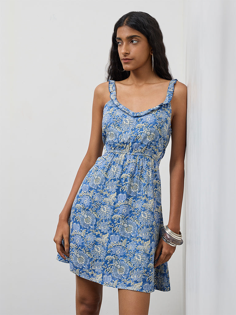 Bombay Paisley Blue Floral Pattern A-Line Dress