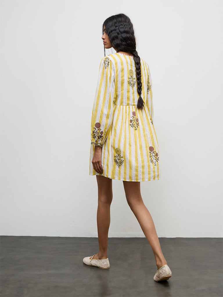 Bombay Paisley Yellow Striped Cotton A-Line Dress