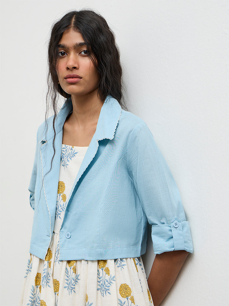 Bombay Paisley White Floral Cotton Tiered Dress With Jacket