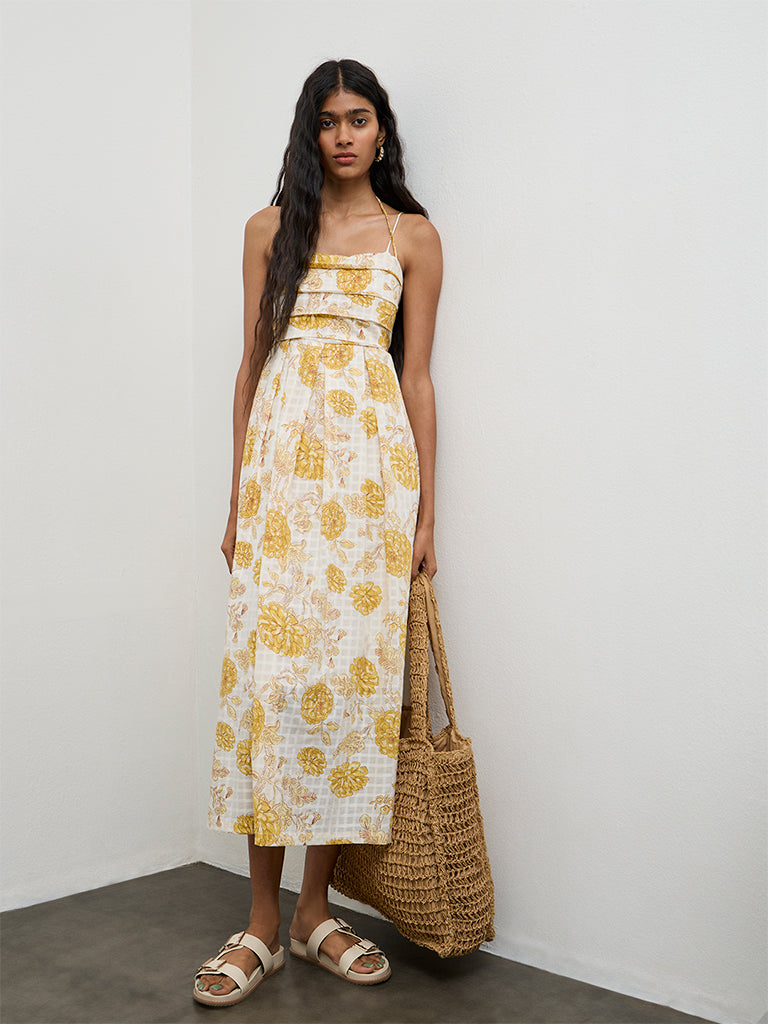 Bombay Paisley Yellow Printed Cotton A-Line Dress