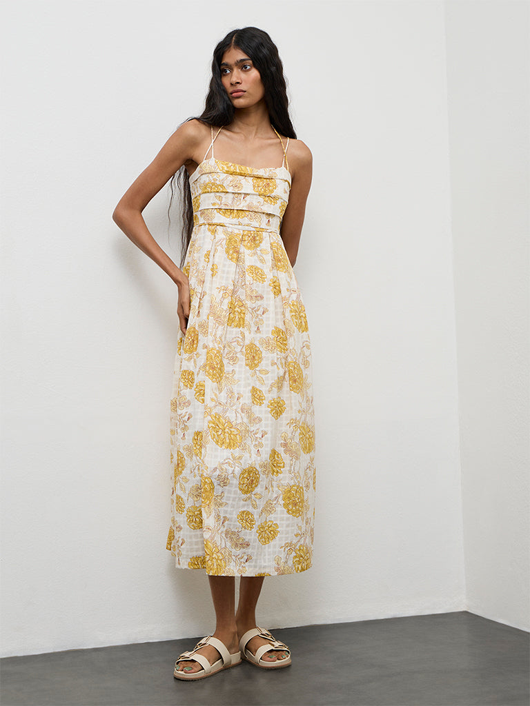 Bombay Paisley Yellow Printed Cotton A-Line Dress