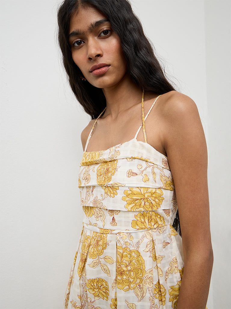 Bombay Paisley Yellow Printed Cotton A-Line Dress