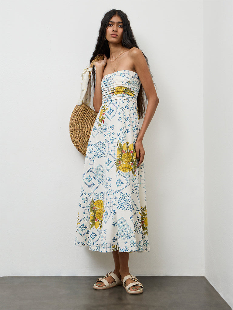 Bombay Paisley Off-White Printed Cotton A-Line Dress