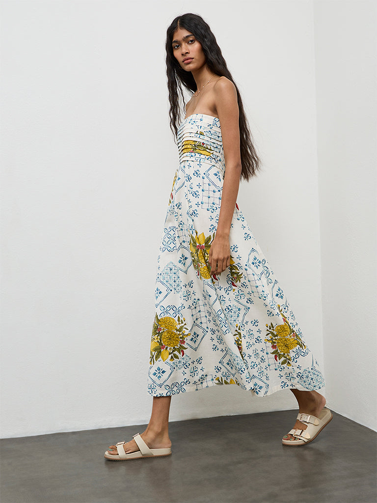Bombay Paisley Off-White Printed Cotton A-Line Dress