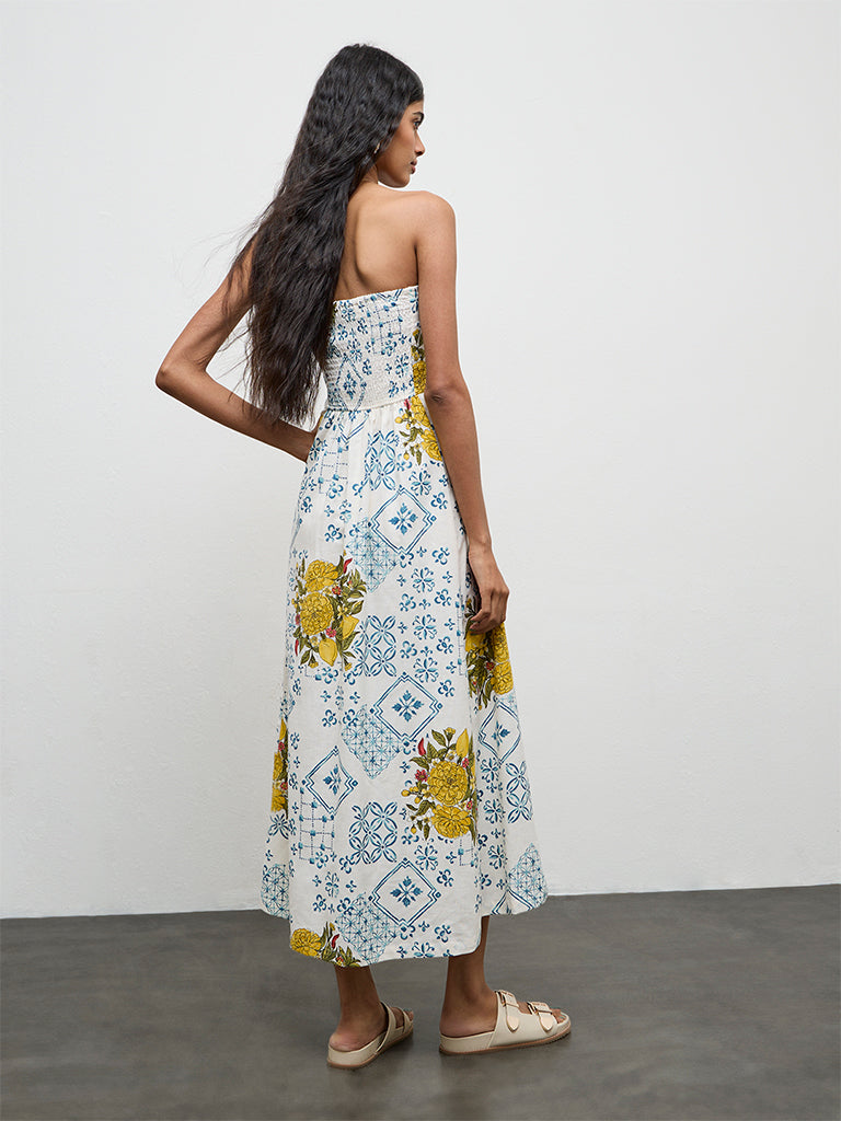 Bombay Paisley Off-White Printed Cotton A-Line Dress