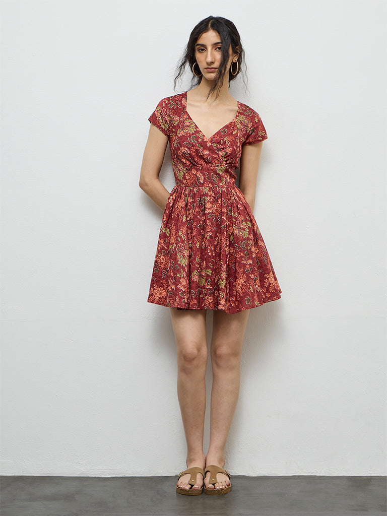Bombay Paisley Rust Printed Cotton A-Line Dress