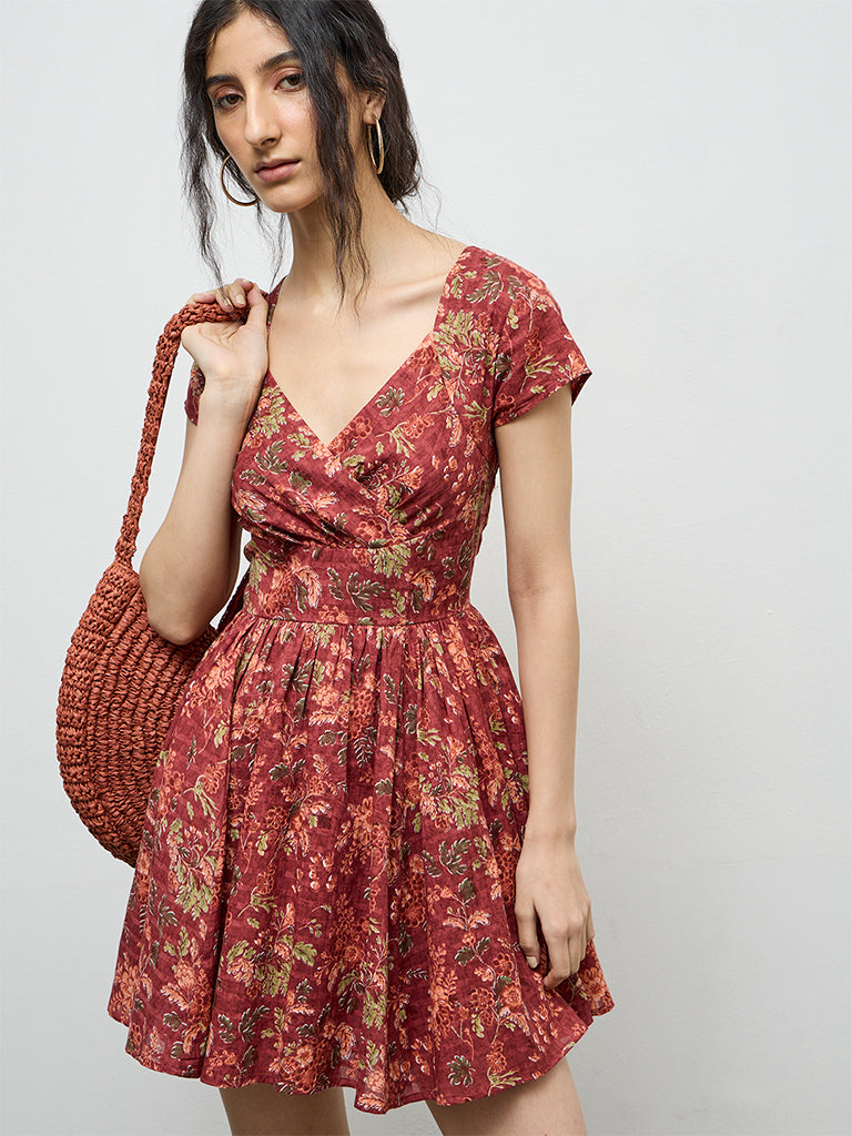 Bombay Paisley Rust Printed Cotton A-Line Dress