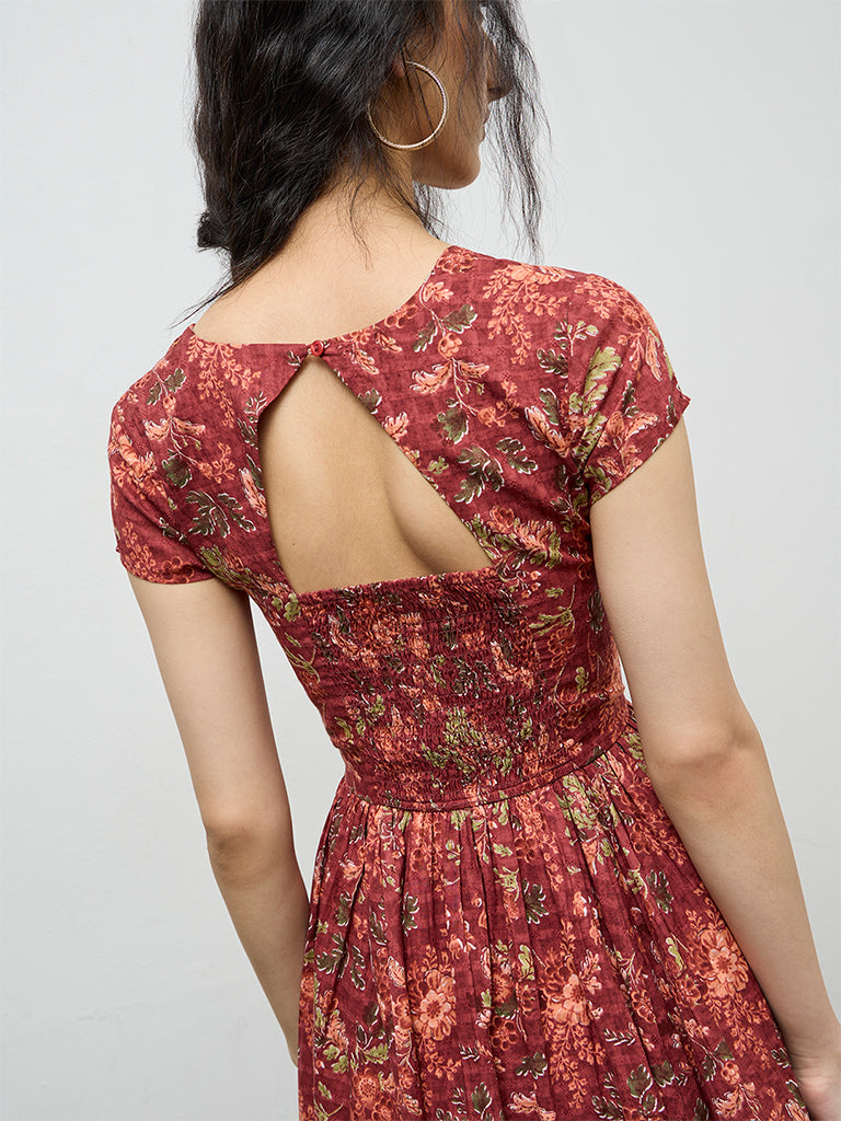 Bombay Paisley Rust Printed Cotton A-Line Dress