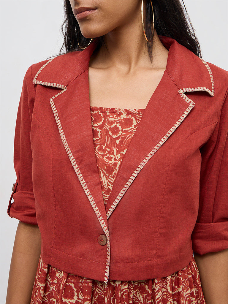 Bombay Paisley Rust Cotton Tiered Dress with Jacket Set