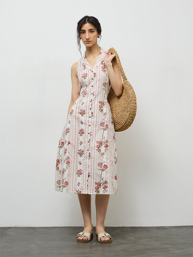 Bombay Paisley Off-White Printed Cotton Shirt Dress
