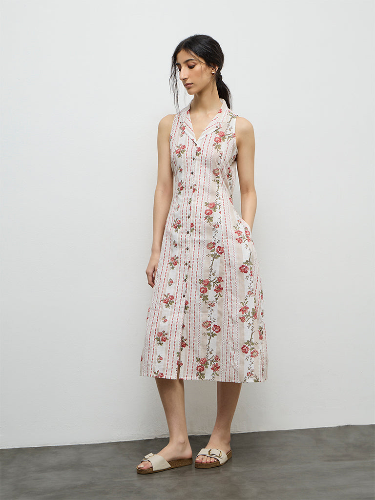 Bombay Paisley Off-White Printed Cotton Shirt Dress