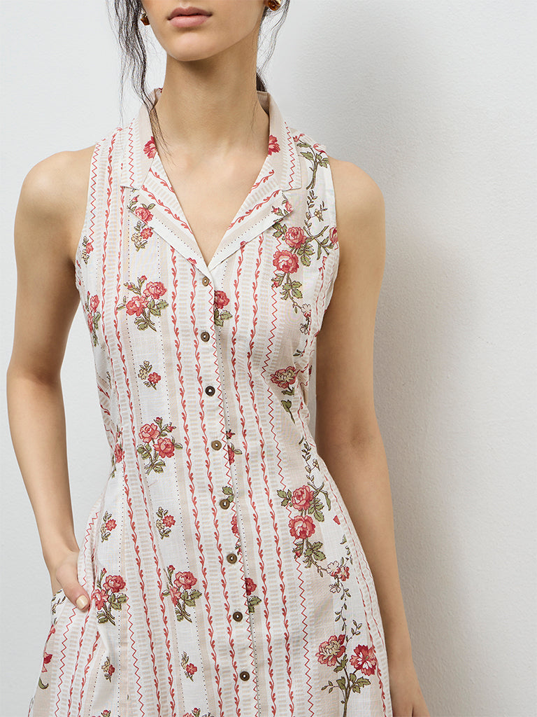 Bombay Paisley Off-White Printed Cotton Shirt Dress