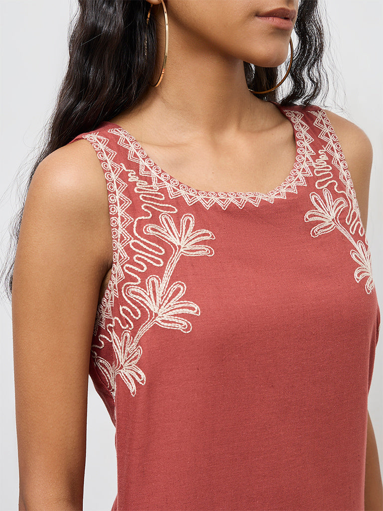 Bombay Paisley Rust Embroidered Cotton-Blend Shift Dress