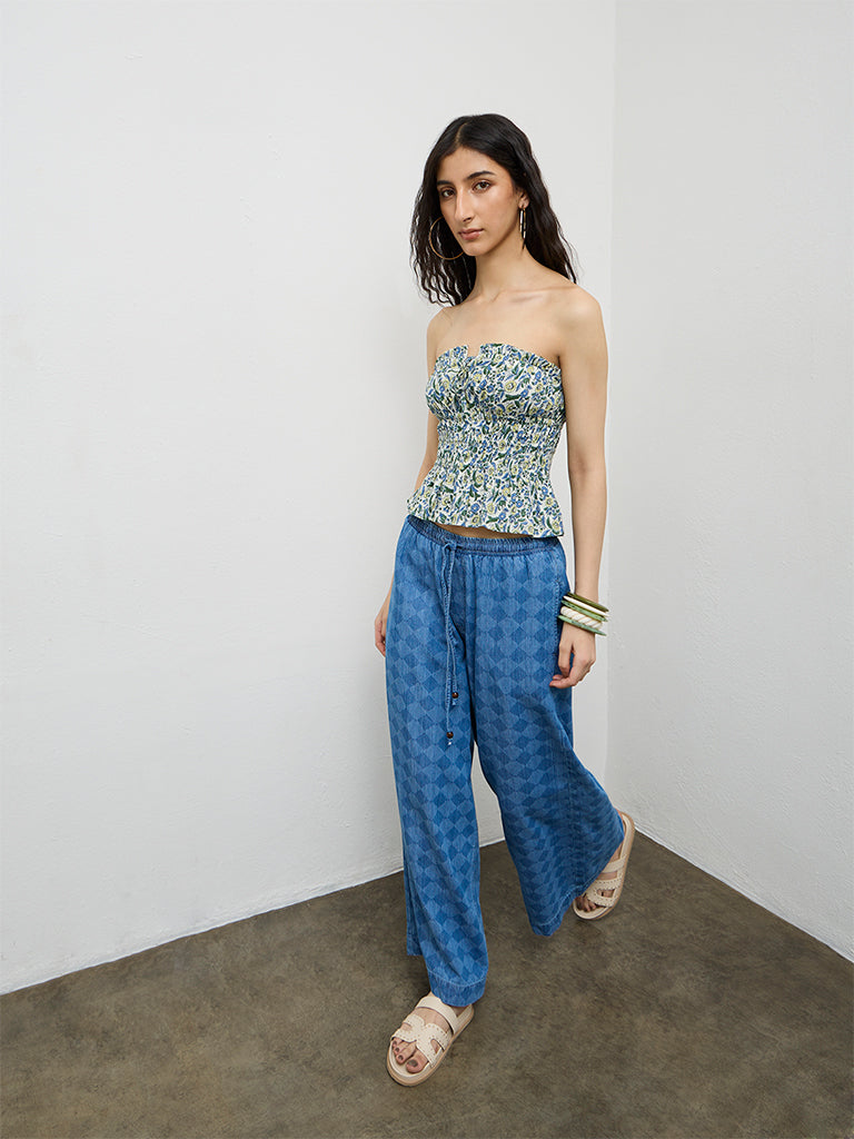 Bombay Paisley Off-White Floral Cotton-Blend Tube Top