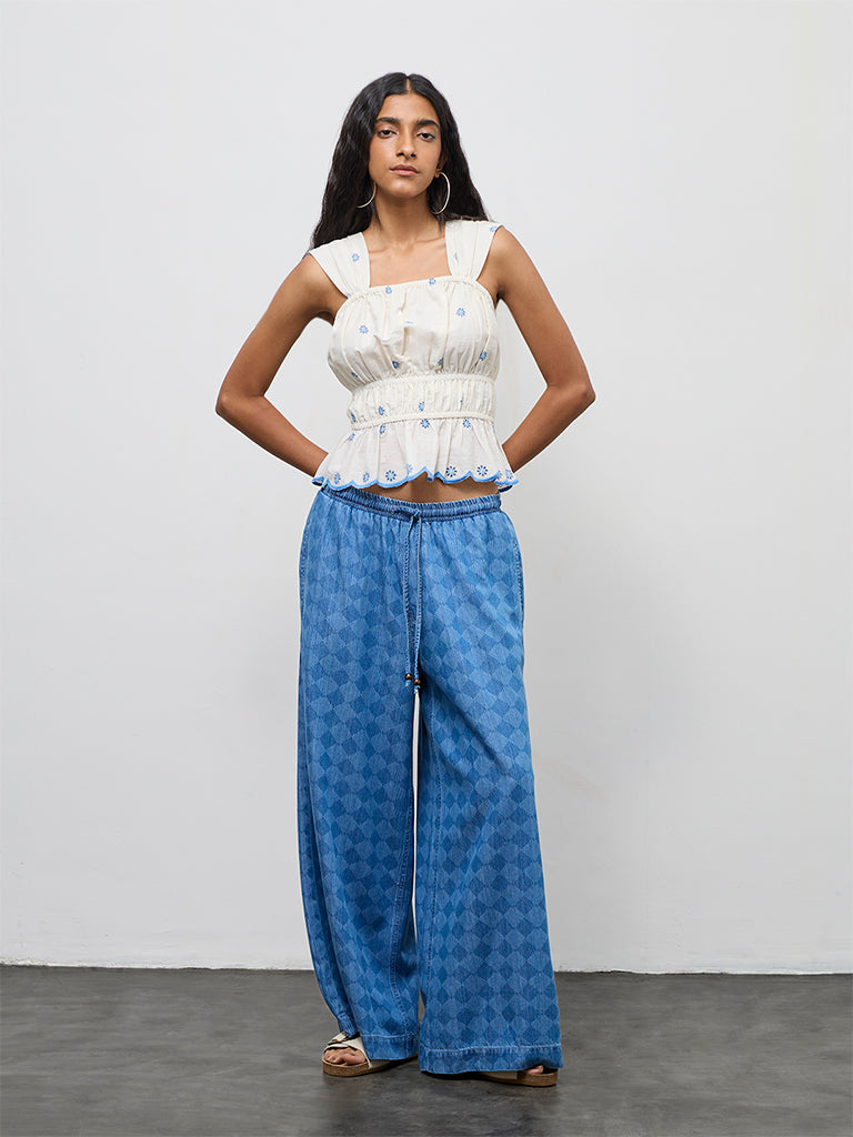 Bombay Paisley White Embroidered Cotton Top
